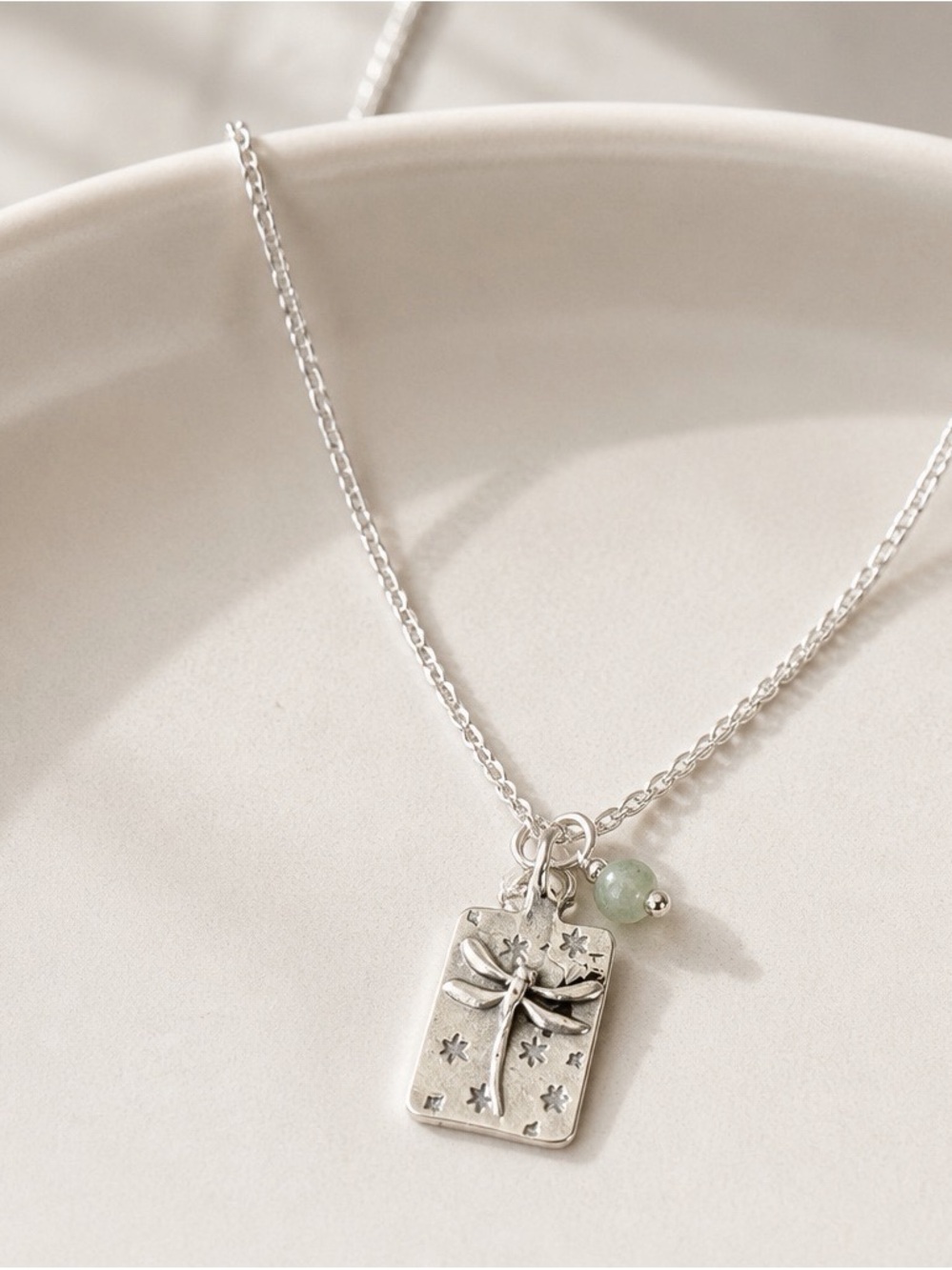 Sterling Silver Dragonfly Pendant Necklace with Green Gemstone